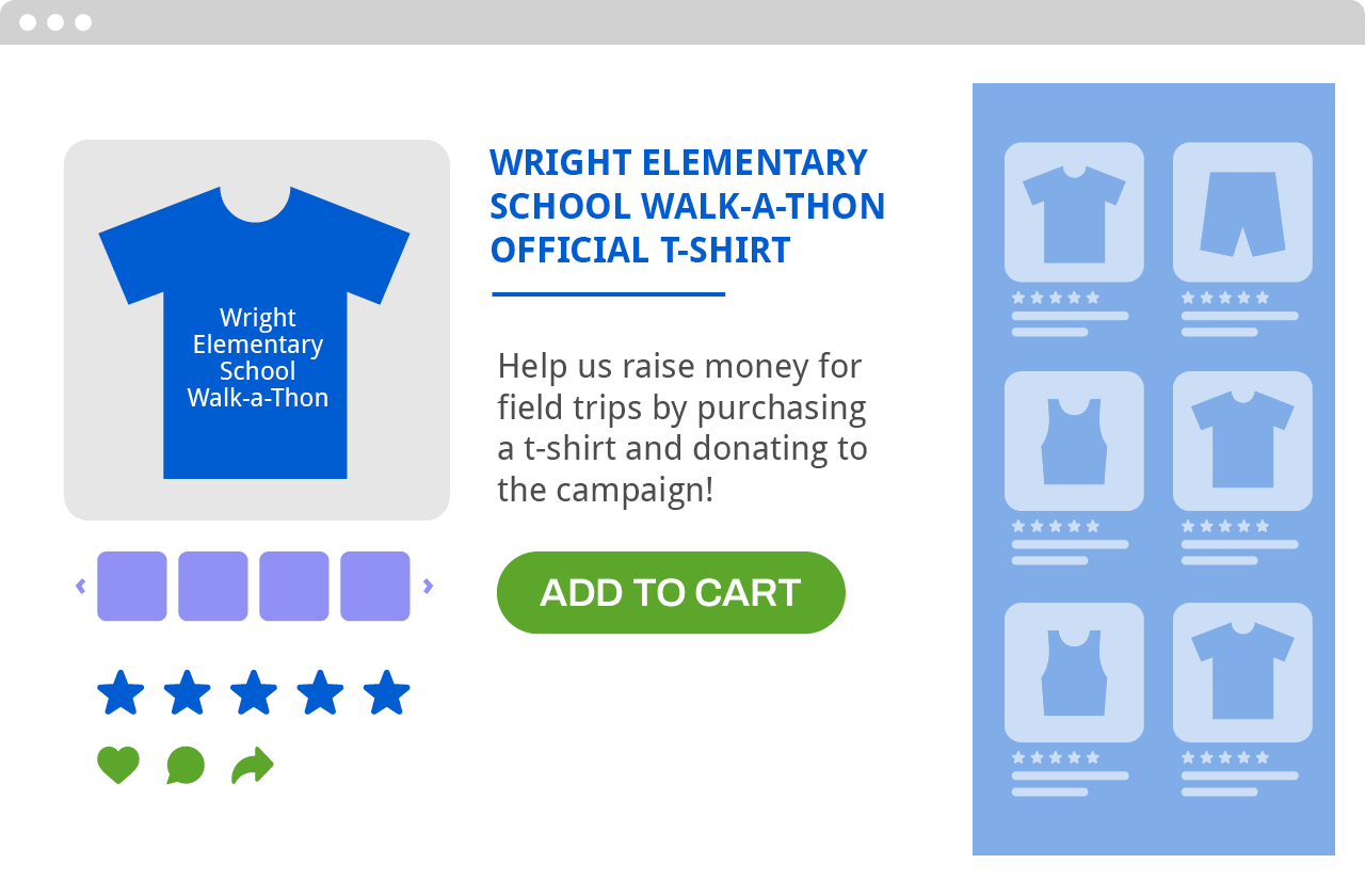 An example of a t-shirt fundraiser page.