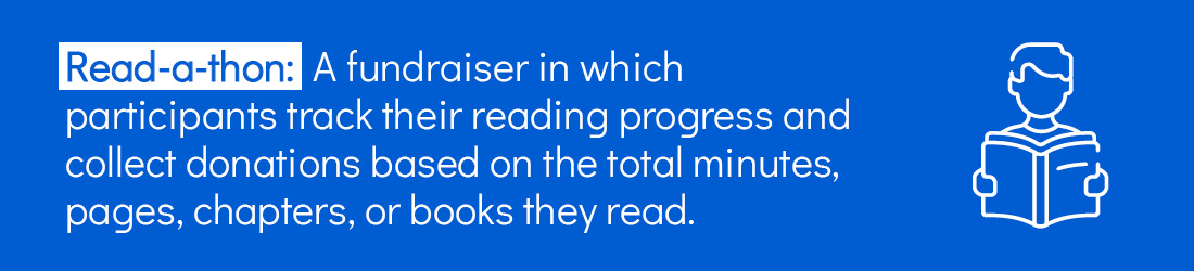 A read-a-thon is a fundraiser in which participants collect donations based on how much they read during a set time period.