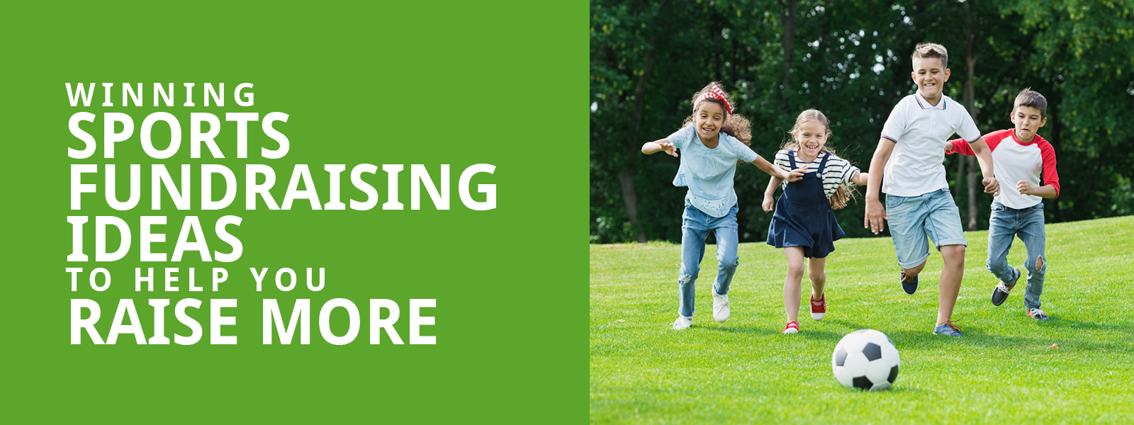 The article’s title, “Winning Sports Fundraising Ideas to Help You Raise More,” next to a group of children playing soccer in a park.